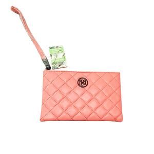 Studio Badgley Mischka coral vegan leather diamond quilted wristlet